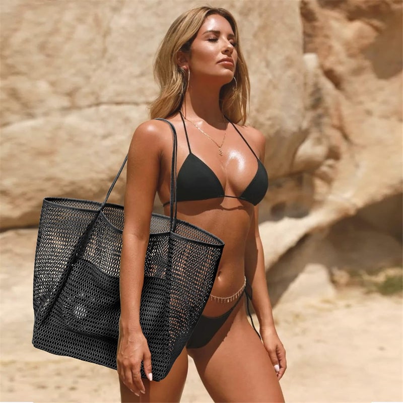 KALIDI BeachNylon Mesh Tote Bag, Casual Tote Bag Hobo Women Foldable MAX 23L Shoulder Bag For Beach Picnic Vacation - Image 4
